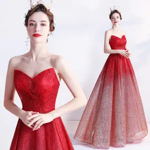 Vestido Rojo de malla con lentejuelas para mujer, corpiño de tubo para fiesta y noche, elegante, 2021