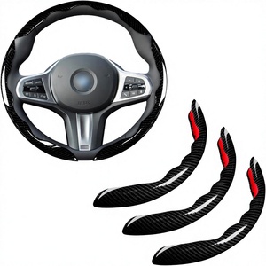 Juego de Fundas para <span class=keywords><strong>Volante</strong></span> de Coche Longyang, Revestimiento de Fibra de Carbono Brillante, Goma Antideslizante, 3 Piezas, Accesorios Universales de 14.5-15 Pulgadas (Negro) - Product Image 1