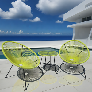 Set di 3 Sedie <span class=keywords><strong>Bistrot</strong></span> Gialle Intrecciate in Rattan con Tavolo in Vetro, Sedie a Uovo per Conversazione all'Aperto - Product Image 1