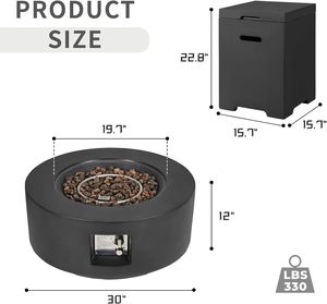 Ensemble de table de foyer extérieur au propane avec couvercle de réservoir, 2 pièces, table de foyer ronde au gaz pour jardin, emballage pour envoi postal - Product Image 2