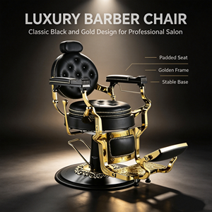 Fauteuil de barbier vintage rétro, robuste, hydraulique, style antique, 360° °   Chaise de barbier pivotante et inclinable en cuir PU - Product Image 1