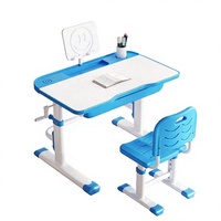 Ensemble bureau et chaise ergonomiques pour enfants avec tiroir, bureau d'étude bleu, hauteur réglable par manivelle avec support pour tablette pour enfants