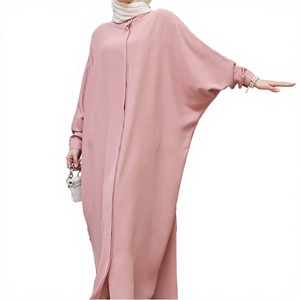 ชุดเดรสยาวแบบอบายะสีชมพู คอสูง แขนยาว ทรงหลวม สีพื้น ผ้าเรยอน สำหรับผู้หญิง สวมใส่ได้ทุกวัน สไตล์ตะวันออกกลาง - Product Image 3