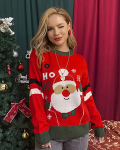 Suéter <span class=keywords><strong>navideño</strong></span> de punto rojo personalizado para <span class=keywords><strong>mujer</strong></span>, divertido y feo, de <span class=keywords><strong>cuello</strong></span> redondo, para invierno, suministro del fabricante - Product Image 2