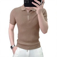 Pull décontracté haut de gamme à manches courtes côtelées en tricot écologique brodé sur mesure pour homme – Fabricant OEM/ODM en marque blanche