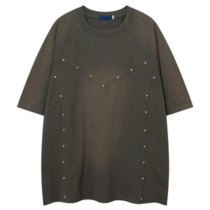 Maglietta oversize da uomo personalizzata in cotone pesante con paillettes nere lavate con acido t-shirt lavorata a mano con perline 300 Gsm t-shirt da uomo - Product Image 3