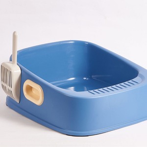 กระบะทรายแมวทรงสี่เหลี่ยมขนาดใหญ่พิเศษ พร้อมหูหิ้ว ขอบสูง สีฟ้า แบบเปิด สำหรับแมว - Product Image 5