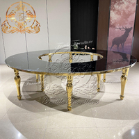 Meubles de banquet pour événements d'hôtels de luxe, banquet, réception, acier inoxydable, table de banquet, table à manger, table de dîner, table en verre noir demi-lune, mariage