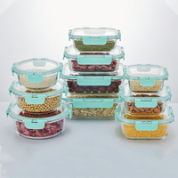Boîte à lunch en verre borosilicate haute résistance avec fourchette et cuillère, couvercle en PP, 3 compartiments, sans BPA, compatible lave-vaisselle, hermétique, empilable