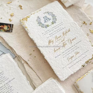 Carte de vœux en papier fait main à bords festonnés avec impression à la vanille, logo personnalisé, carte d'invitation en typographie pour les événements, Chine - Product Image 1