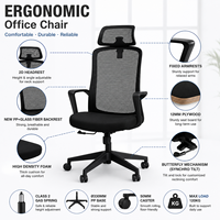 Chaise de bureau ergonomique moderne avec dossier haut en mousse, appui-tête réglable, support lombaire, pivotante, pour usage en salon