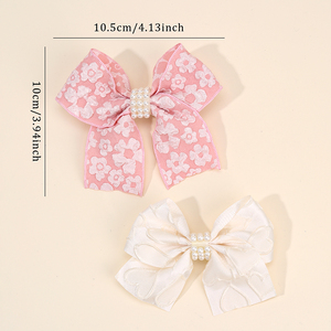 Lot de 2 barrettes à cheveux en tissu polyester doux, avec nœud en dentelle et fleur, style sportif, 4,13 pouces, épingles à cheveux pour filles, princesse, perle 2 - Product Image 2