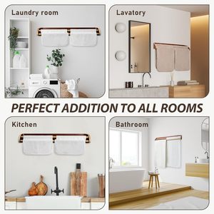 Porte-serviettes double en bois massif et <span class=keywords><strong>bambou</strong></span> Porte-serviettes double pour mur Porte-serviettes double pour salle de bain Tiges résistantes à <span class=keywords><strong>l</strong></span>'<span class=keywords><strong>eau</strong></span> - Product Image 4