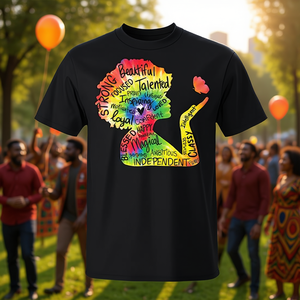 T-shirt Afro Woman Magic Black Girl BHM pour femme, design puissant, art afro arc-en-ciel - Product Image 3