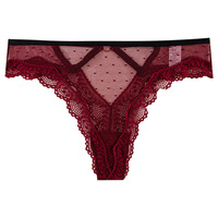 Set Celana Dalam Wanita Model Thong Berenda Tanpa Jahitan Ultra Tipis Pinggang Rendah Seksi Warna Solid dengan Desain Silang di Belakang