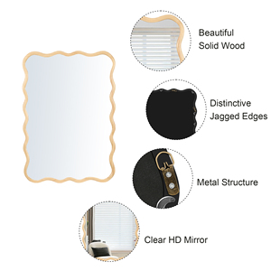Solid Wood Wavy <b>Rectangle</b> <b>Mirror</b> 40 x 28 Modern <b>Wall</b> Decor <b>for</b> Bathroom Bedroom Living Room Dining - Product Image 6