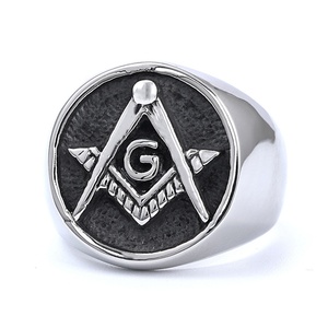 Anillo Masónico para Hombre Serie Retro Europeo-Americana AG, Chapado en Acero Inoxidable, en Stock, Venta al Por Mayor de Moda - Product Image 3