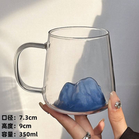 Taza de Vidrio 3D Estilo Japonés Hecha a Mano de 350 ml con Asa, Taza Reutilizable para Café, Té y Agua, Regalo Estético