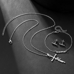 Ensemble collier et bracelet en acier inoxydable, pendentif croix, cadeau pour maman, bijoux pour la fête des mères - Product Image 2