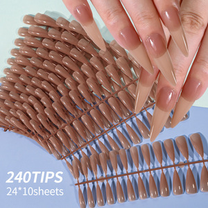 Nouvelle Arrivée – 240 Pièces d'Extensions d'Ongles Artificiels Marron Glacé Transparent Brillant, Longs Stilettos, Double Usage - Product Image 3