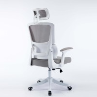 Chaise de travail professionnelle grise de course à dossier haut chaise de bureau ergonomique en maille avec accoudoirs rabattables