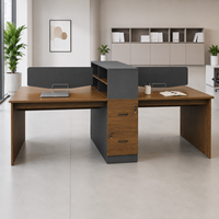 Bureau de travail ouvert élégant et minimaliste à quatre postes, avec cloisons, grand volume, en panneaux de particules mélaminés, pour l'exportation