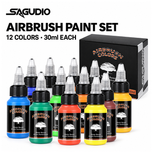 SAGUDIO Ensemble de peinture acrylique à base d'eau pour aérographe, 12 couleurs, flacons de 30 ml - Product Image 1