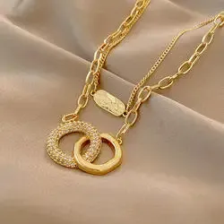 Fashion Jewelry Pearl Letter Initial Stainless Steel Gold Plated Zircon Heart Star Moon Custom Women Pendants Chains Necklace