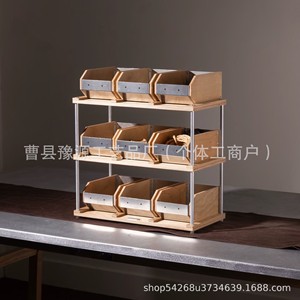 Office Organizer Wooden Storage Box 3 Tier Desktop <b>Cabinet</b> With Metal Frame For <b>Desk</b> Organization - Product Image 5