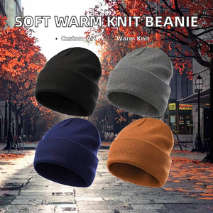 Chapeau en tricot doux et chaud de haute qualité avec broderie 3D, couleur unie, automne-hiver, 100% acrylique, 28 couleurs disponibles, chapeau de voyage - Product Image 2