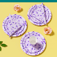 Assiettes et serviettes jetables de qualité alimentaire imprimées offset, motif zigzag, pour anniversaire, baby shower, Noël, vaisselle de fête