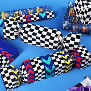 Boys Racing Checkered Double Sided Wrapping <b>Paper</b> Bright Chevron Pattern For Toddler Birthday Race Toy Gift Packaging <b>Roll</b> - Product Image 2