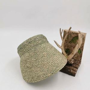 Venta caliente de lujo UPF50 + respetuoso con el medio ambiente parte superior vacía de rafia sombreros de visera plegable de ala ancha sombrero de visera de playa - Product Image 4