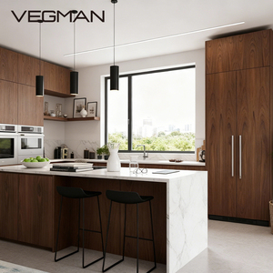 Modular Melamine Kitchen Island Cabinets with Backsplash Eco-Friendly Plywood Doors Laminate Countertop Faucet Modern Design - Product Image 2