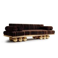 Canapé en tissu de luxe italien, design moderne, structure en acier inoxydable, trois places, mobilier pour salon de villa et projets de manoir