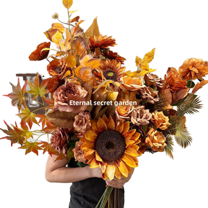 Outono Laranja Terroso Café Colorido Flores Artificiais para Decoração de Casamento Leite Chá Colorido Bouquet Props Atacado Flor - Product Image 1