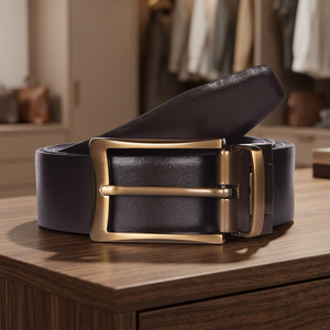 Formal Leather Belt Solid Color Cow Hide <b>Pin</b> Buckle Rectangular Copper Buckle Durable Men's Dress Belt - Product Image 3