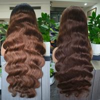 Perruque frontale en dentelle 13x4, cheveux humains brésiliens vierges, ondulés, pré-stylisés, blond balayage sur cheveux brun clair, 14-30 pouces
