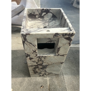 Lavabo a colonna in marmo naturale Calacatta Viola, monoblocco freestanding con foro per rubinetto, ideale per bagni di hotel - Product Image 2