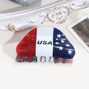 Pinza de Pelo de Plástico con Diseño de Bandera Americana para el Día de la Independencia, Mini Pinza con Forma de Corazón y Estrella, Accesorios para el Cabello para Niñas - Product Image 3