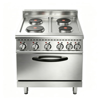Cuisinière électrique commerciale moderne en acier inoxydable à 4 brûleurs avec four et plaque chauffante ronde
