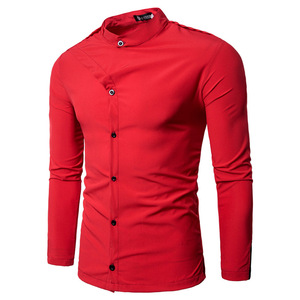 Camicia da <span class=keywords><strong>uomo</strong></span> con colletto rialzato a maniche lunghe con taglio di personalità Slim da <span class=keywords><strong>uomo</strong></span> anche sciarpa sottile e Casual camicia da <span class=keywords><strong>uomo</strong></span> - Product Image 1