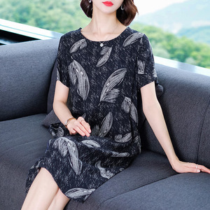 Nouveau style d'été Robes décontractées pour femmes d'âge <span class=keywords><strong>moyen</strong></span> Manches courtes Longueur moyenne <span class=keywords><strong>Robe</strong></span> imprimée florale - Product Image 1