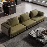 Canapé modulaire à profil bas en forme de L, en cuir vert olive, avec chaise longue, panneaux tissés et pieds chromés, pour salon, hôtel, appartement
