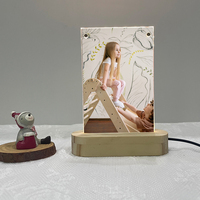 Style Bois Acrylique base en bois Cadre Photo Lumière Led Affichage Photo Stand Holder Instax Mini Frame