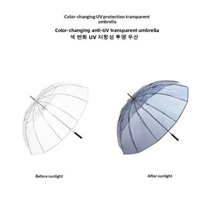 Parapluie droit transparent en TPU, anti-UV, à changement de couleur automatique, moderne, de voyage, haute qualité, toutes saisons, 8 baleines - Product Image 2