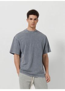 Design Top Quality Cropped Raw Cut Drop Shoulder Custom DTG Print Heavyweight Cotton Thick Collar Boxy Fit Men T Shirt - Product Image 5