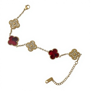 Pulsera <span class=keywords><strong>de</strong></span> Lujo Ligero <span class=keywords><strong>de</strong></span> Alta Gama con Diseño <span class=keywords><strong>de</strong></span> Trébol <span class=keywords><strong>de</strong></span> Cuatro <span class=keywords><strong>Hojas</strong></span> <span class=keywords><strong>de</strong></span> 15 mm, Doble Cara con Ranura Lateral, Chapado en Hierro, 18K, Inoxidable - Product Image 1