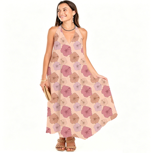 Vestido Maxi Tropical de Moda para Mujer, Diseño Personalizado ODM, Estampado Floral Hawaiano, Vestido Casual con Cuello Halter, Transpirable y Holgado para Verano - Product Image 5