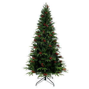 Árbol de Navidad Artificial de Lujo de 6 Pies, de PVC y PE, con Piñas y Bayas Rojas, Base Metálica Ecológica, Decoración Navideña para el Hogar/Oficina - Product Image 1